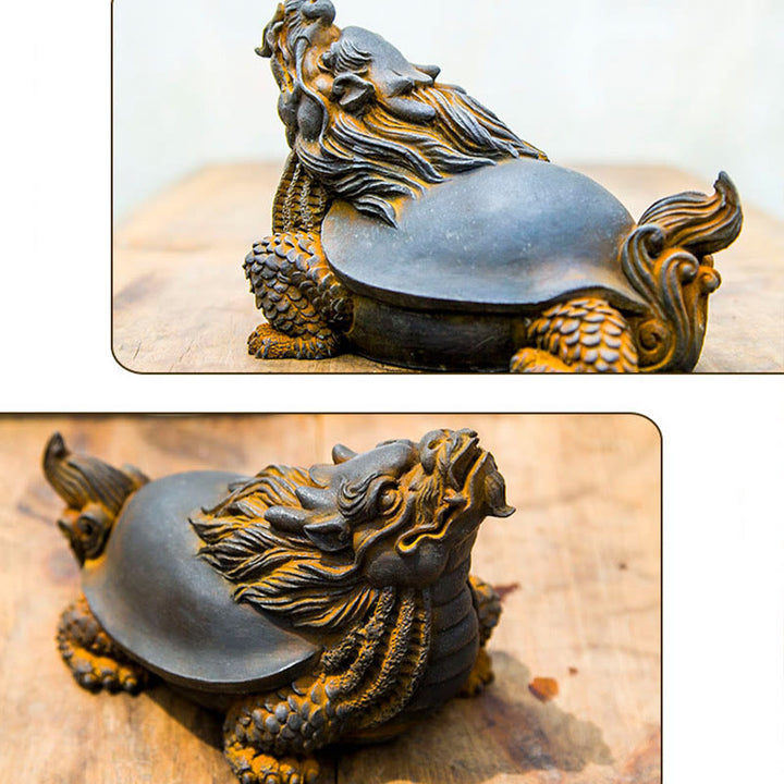 Statue de Buddha Stones en résine moulée à la main en forme de tortue dragon en poudre de fer et de rouille, décoration de la maison