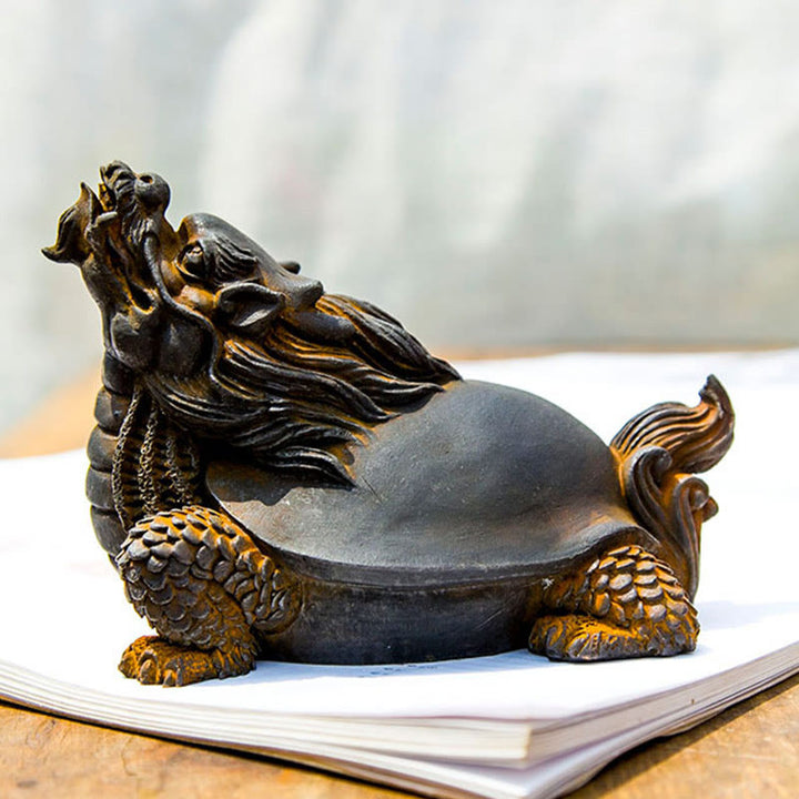 Statue de Buddha Stones en résine moulée à la main en forme de tortue dragon en poudre de fer et de rouille, décoration de la maison