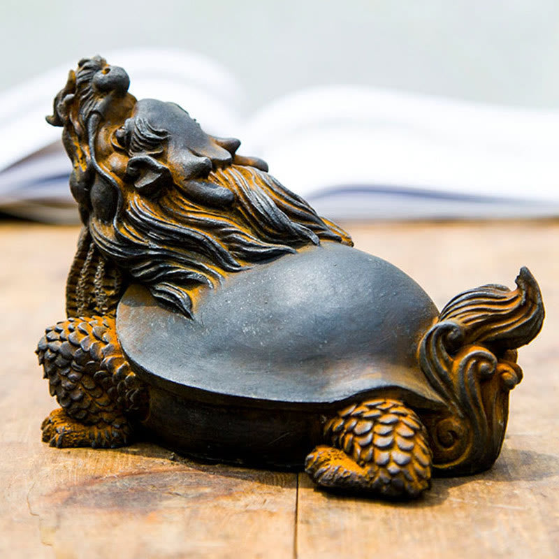 Statue de Buddha Stones en résine moulée à la main en forme de tortue dragon en poudre de fer et de rouille, décoration de la maison