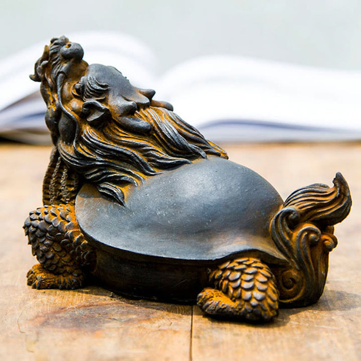 Statue de Buddha Stones en résine moulée à la main en forme de tortue dragon en poudre de fer et de rouille, décoration de la maison