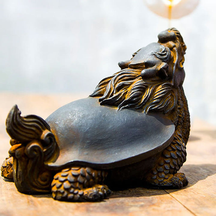 Statue de Buddha Stones en résine moulée à la main en forme de tortue dragon en poudre de fer et de rouille, décoration de la maison