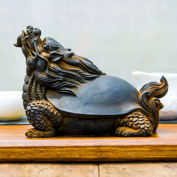 Statue de Buddha Stones en résine moulée à la main en forme de tortue dragon en poudre de fer et de rouille, décoration de la maison