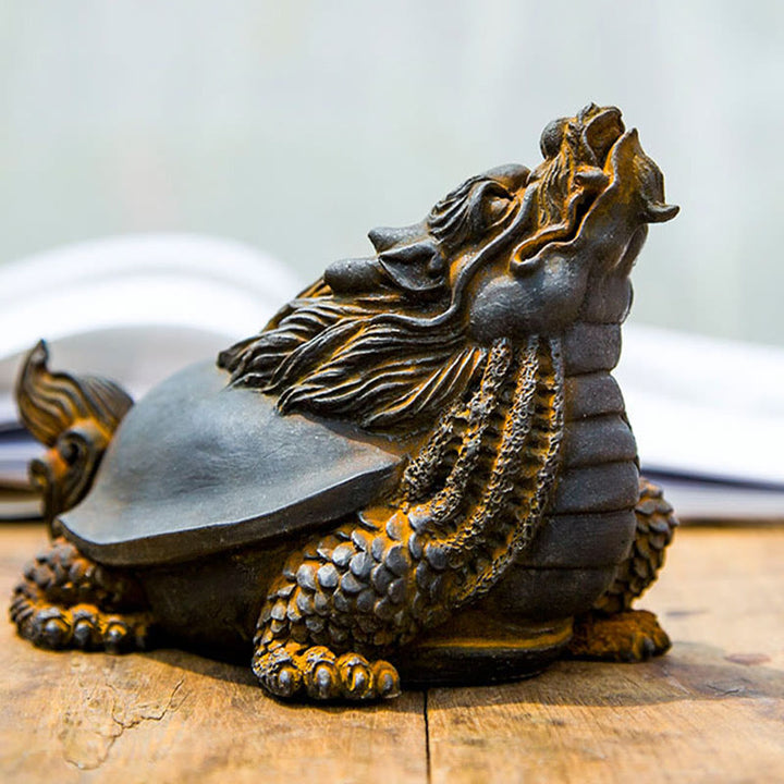Statue de Buddha Stones en résine moulée à la main en forme de tortue dragon en poudre de fer et de rouille, décoration de la maison
