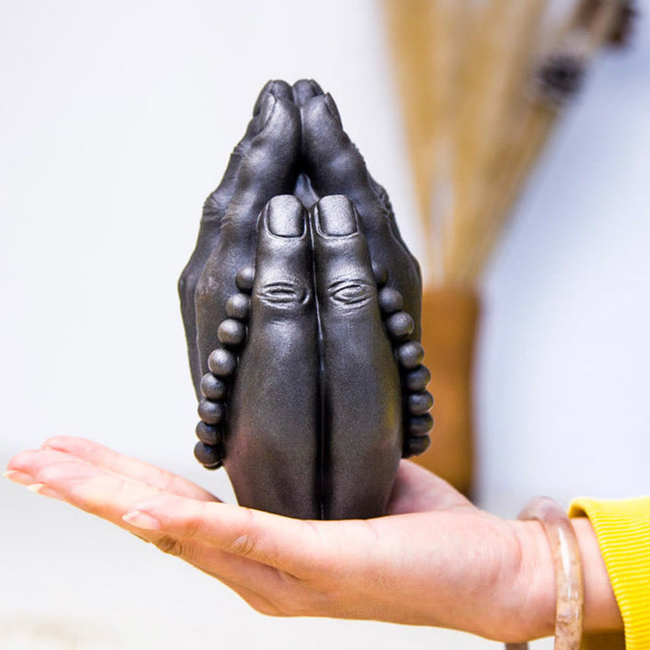 Buddha Stones Main de Bouddha faite à la main Namaste Poudre de fer Rouille Statue en résine coulée Décoration