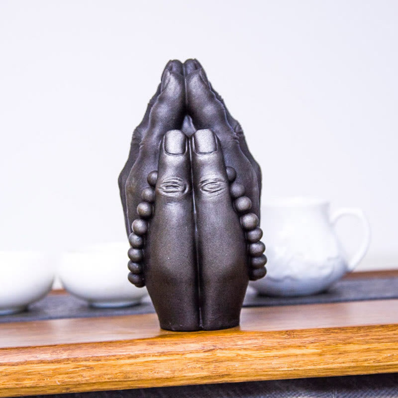 Buddha Stones Main de Bouddha faite à la main Namaste Poudre de fer Rouille Statue en résine coulée Décoration