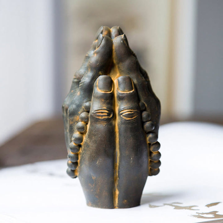 Buddha Stones Main de Bouddha faite à la main Namaste Poudre de fer Rouille Statue en résine coulée Décoration