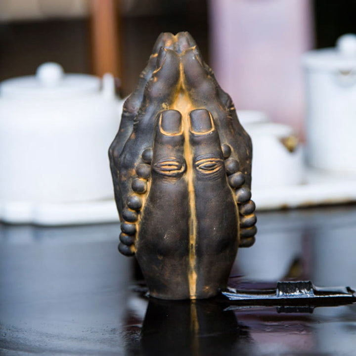 Buddha Stones Main de Bouddha faite à la main Namaste Poudre de fer Rouille Statue en résine coulée Décoration