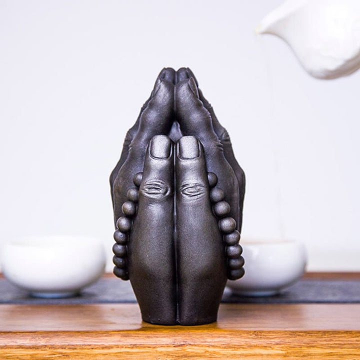 Buddha Stones Main de Bouddha faite à la main Namaste Poudre de fer Rouille Statue en résine coulée Décoration