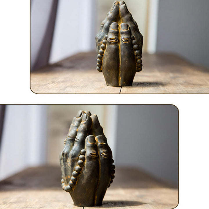 Buddha Stones Main de Bouddha faite à la main Namaste Poudre de fer Rouille Statue en résine coulée Décoration