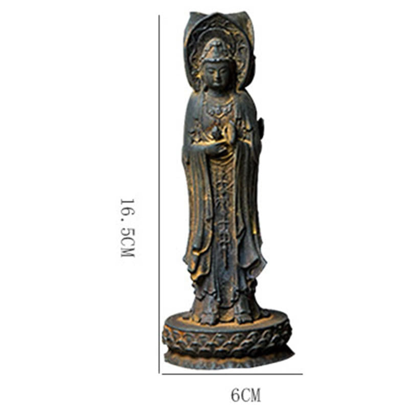 Statue de Buddha Stones en résine coulée à trois côtés Kwan Yin Avalokitesvara en poudre de fer et rouille Décoration de bureau