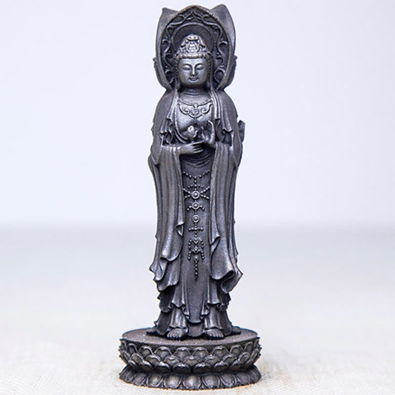 Statue de Buddha Stones en résine coulée à trois côtés Kwan Yin Avalokitesvara en poudre de fer et rouille Décoration de bureau - image 18