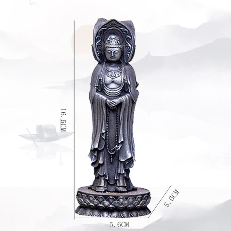 Statue de Buddha Stones en résine coulée à trois côtés Kwan Yin Avalokitesvara en poudre de fer et rouille Décoration de bureau