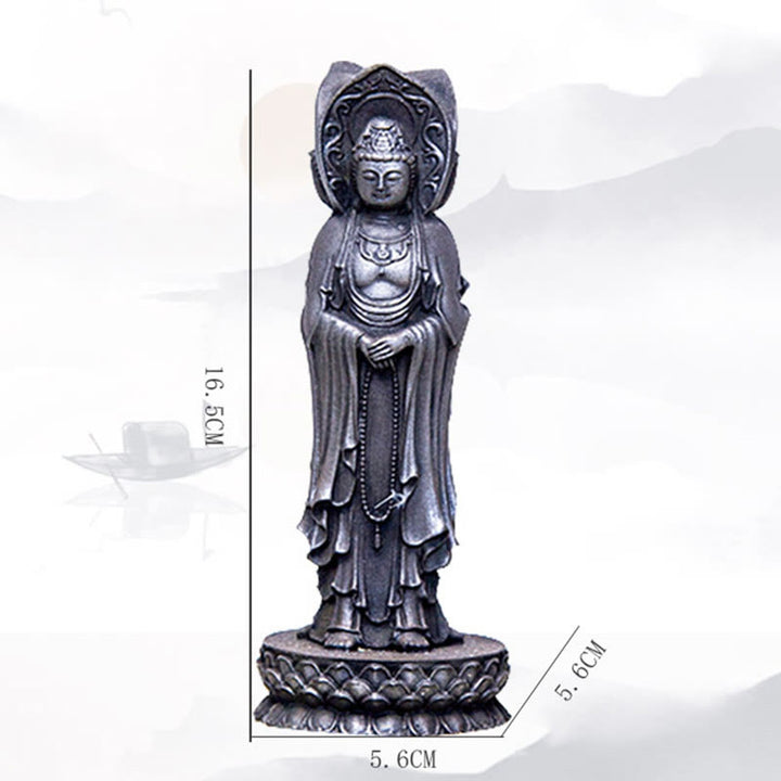 Statue de Buddha Stones en résine coulée à trois côtés Kwan Yin Avalokitesvara en poudre de fer et rouille Décoration de bureau