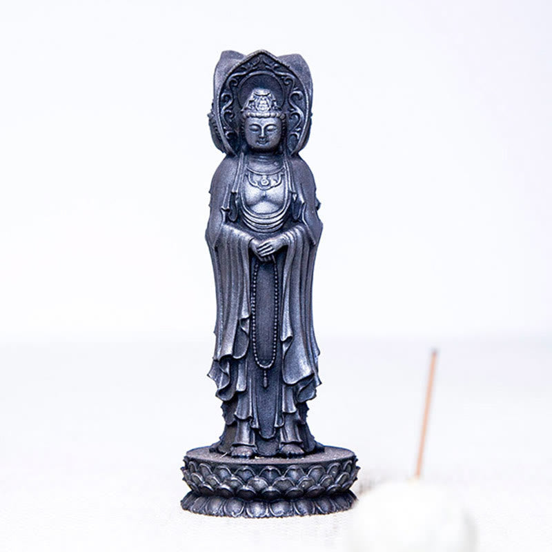 Statue de Buddha Stones en résine coulée à trois côtés Kwan Yin Avalokitesvara en poudre de fer et rouille Décoration de bureau