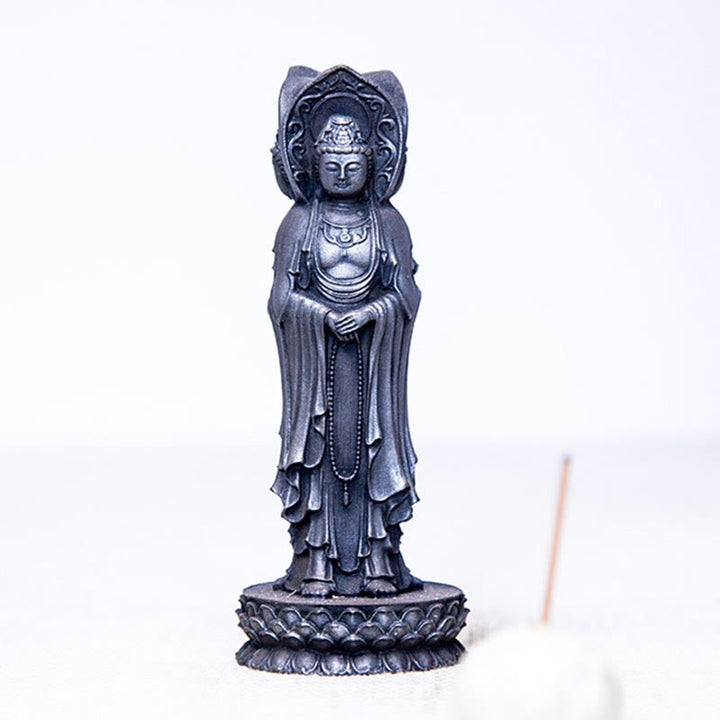 Statue de Buddha Stones en résine coulée à trois côtés Kwan Yin Avalokitesvara en poudre de fer et rouille Décoration de bureau