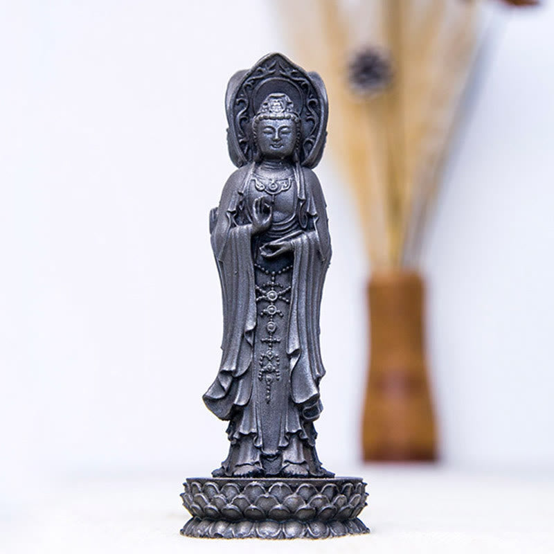 Statue de Buddha Stones en résine coulée à trois côtés Kwan Yin Avalokitesvara en poudre de fer et rouille Décoration de bureau - image 22