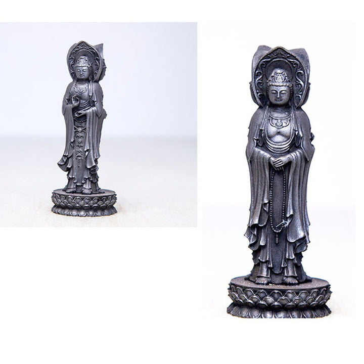 Statue de Buddha Stones en résine coulée à trois côtés Kwan Yin Avalokitesvara en poudre de fer et rouille Décoration de bureau