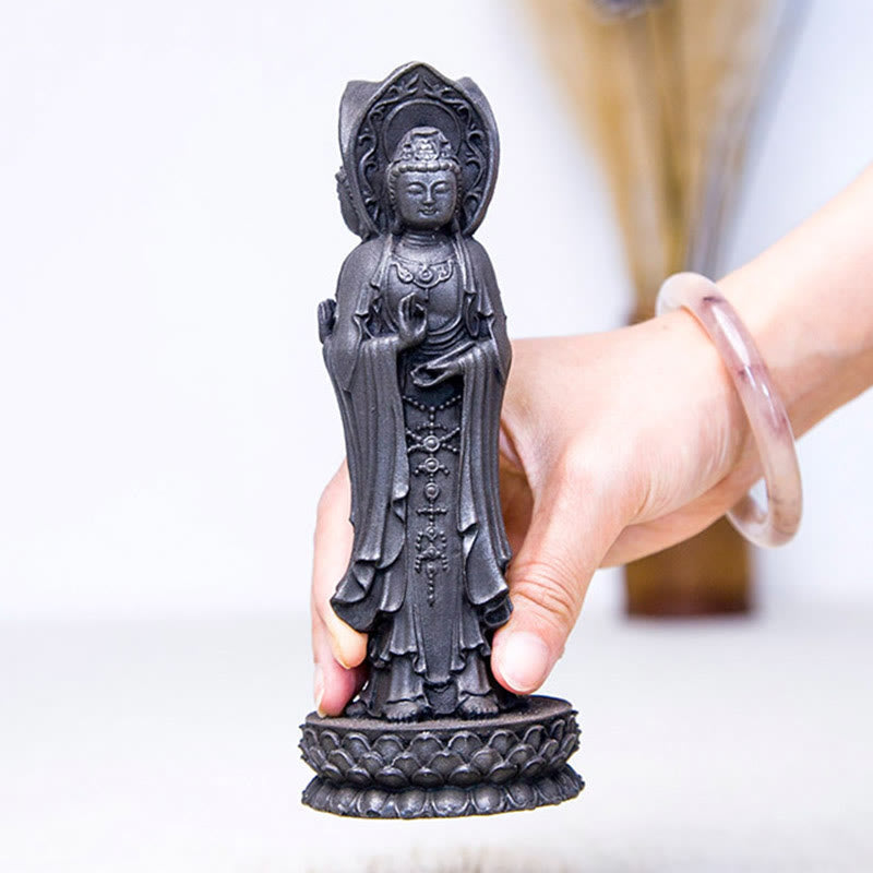 Statue de Buddha Stones en résine coulée à trois côtés Kwan Yin Avalokitesvara en poudre de fer et rouille Décoration de bureau - image 20