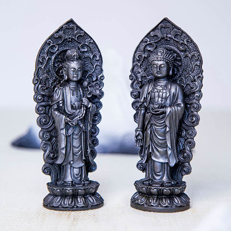 Statue de Buddha Stones en pierre faite à la main Amitabha Guanyin Avalokitesvara Mahasthamaprapta en poudre de fer et résine coulée rouillée - image 35