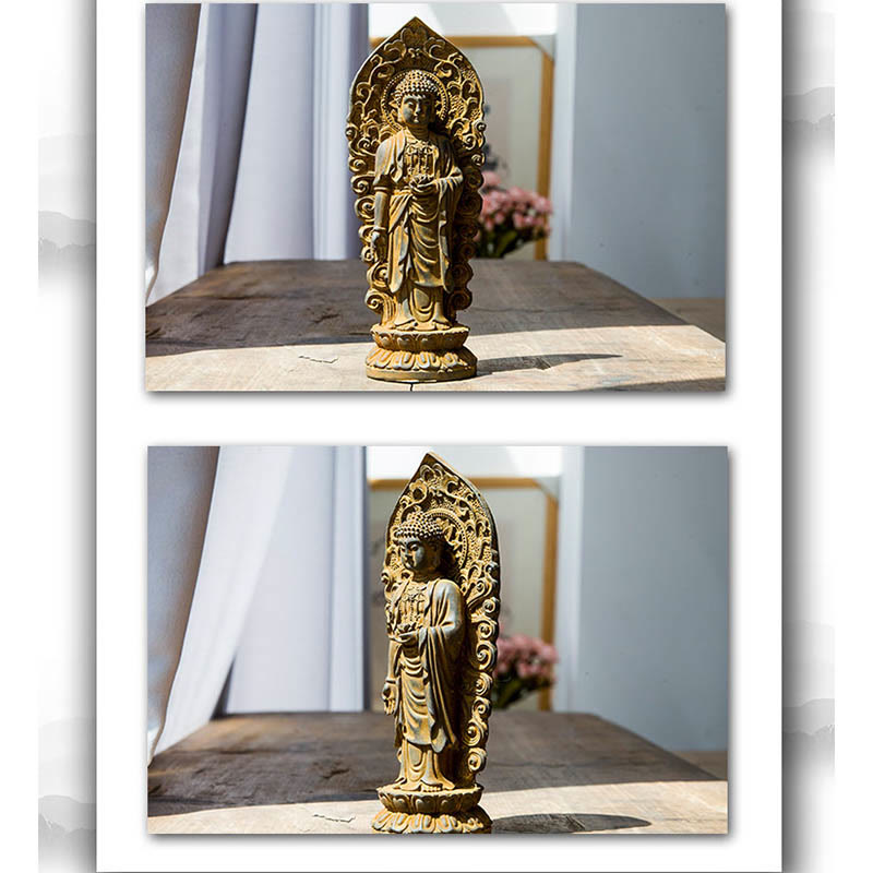 Statue de Buddha Stones en pierre faite à la main Amitabha Guanyin Avalokitesvara Mahasthamaprapta en poudre de fer et résine coulée rouillée