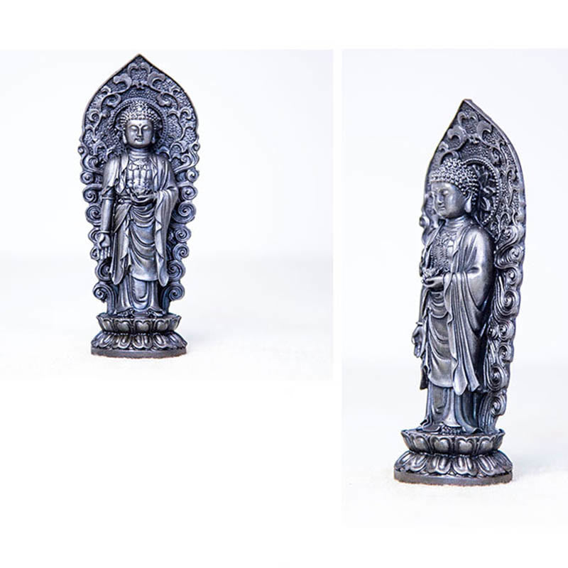 Statue de Buddha Stones en pierre faite à la main Amitabha Guanyin Avalokitesvara Mahasthamaprapta en poudre de fer et résine coulée rouillée
