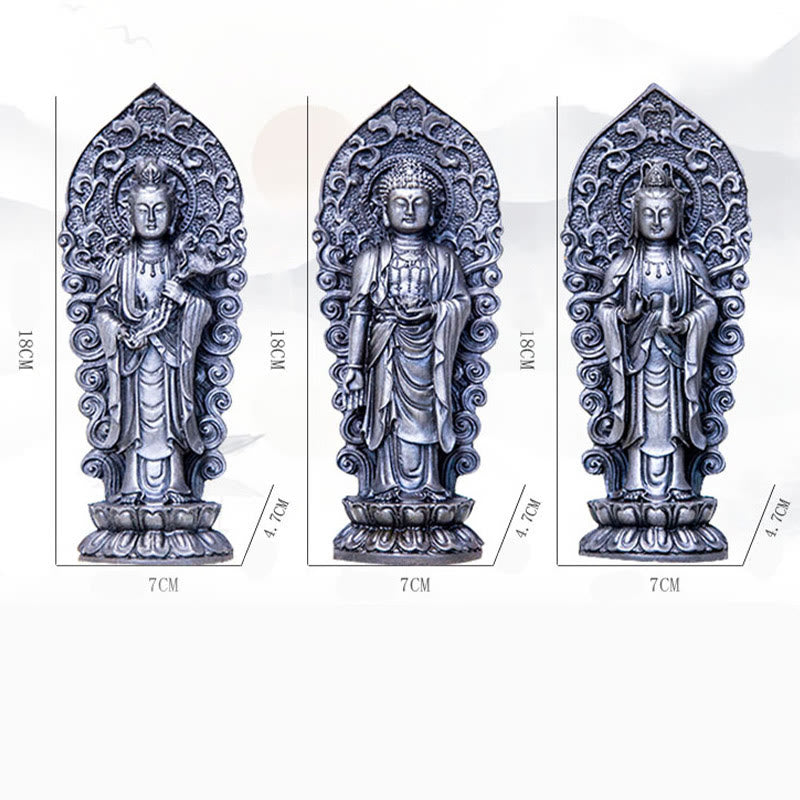 Statue de Buddha Stones en pierre faite à la main Amitabha Guanyin Avalokitesvara Mahasthamaprapta en poudre de fer et résine coulée rouillée