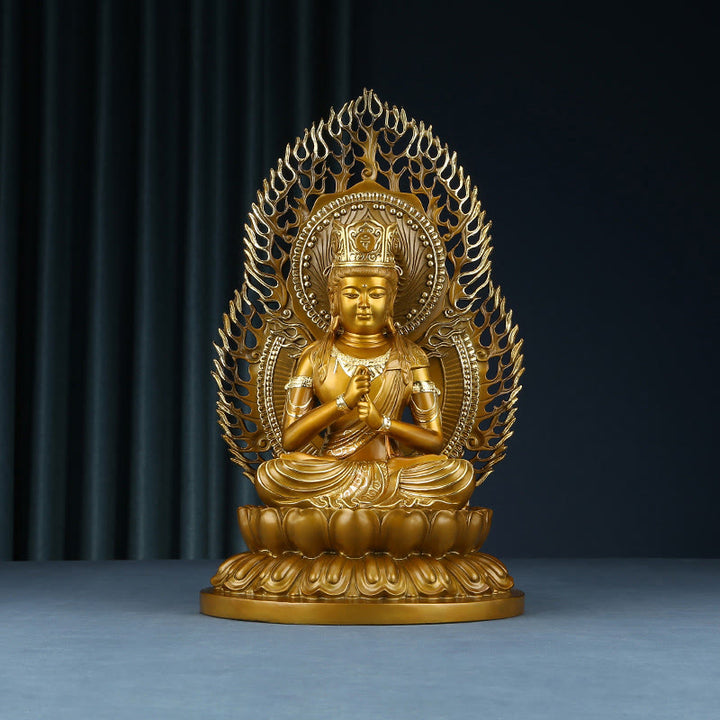 Buddha Stones Figurine de Bouddha Tathagata Statue de Sérénité en Cuivre Décoration d'Offrande à la Maison - Bouddha 25*24*42cm - image 0