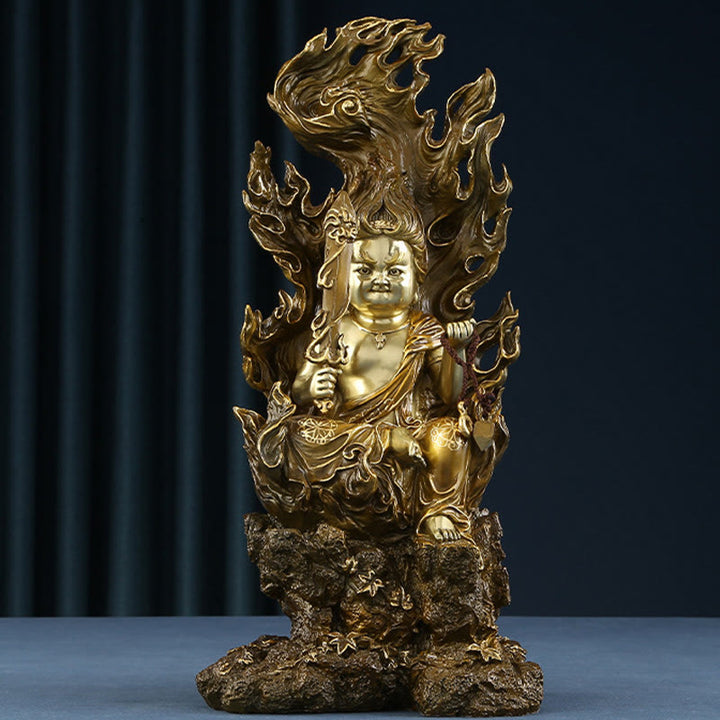 Buddha Stones Figurine de Bouddha Acalanatha Statue de Sérénité en Cuivre Décoration d'Offrande à la Maison - Bouddha Acalanatha 15*12.5*33cm - image 0