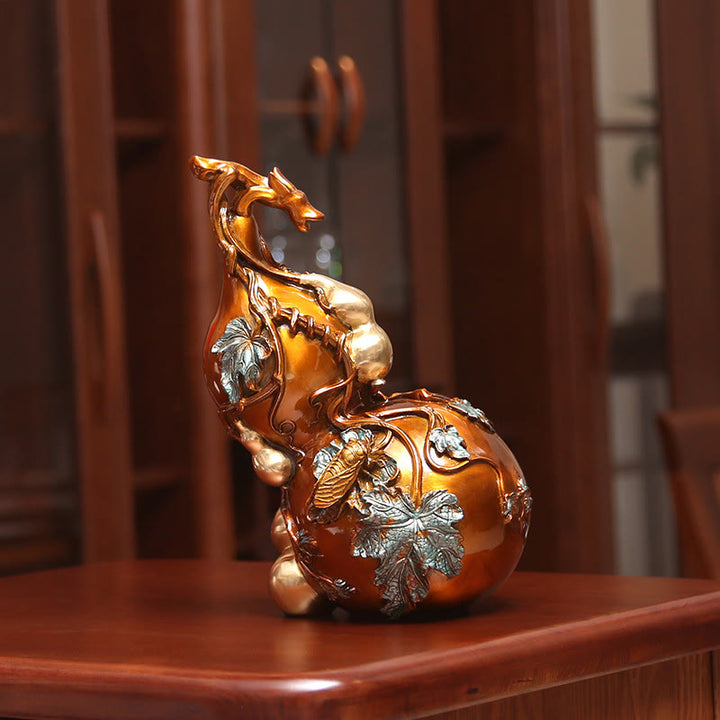 Statue de Buddha Stones en pierre dorée en laiton et cuivre, décoration de bureau pour la maison - Grande courge 18*13,5*25,5 cm - image 0