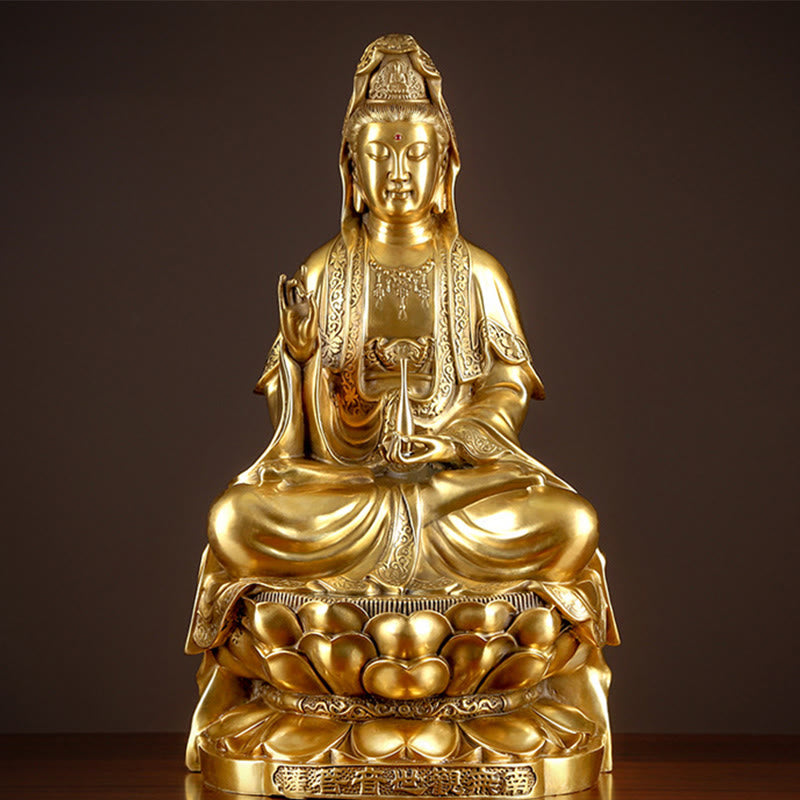 Buddha Stones Kwan Yin Avalokitesvara Richesse Laiton Cuivre Statue Décoration de Bureau à Domicile - image 0