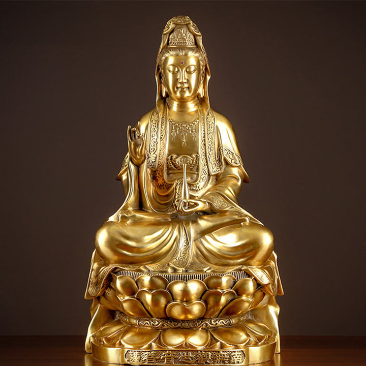 Buddha Stones Kwan Yin Avalokitesvara Richesse Laiton Cuivre Statue Décoration de Bureau à Domicile - image 0