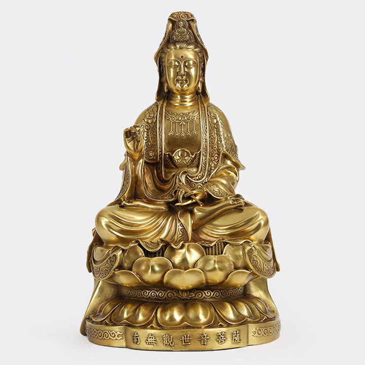 Buddha Stones Kwan Yin Avalokitesvara Richesse Laiton Cuivre Statue Décoration de Bureau à Domicile - Avalokitesvara 23*20*40cm - image 1