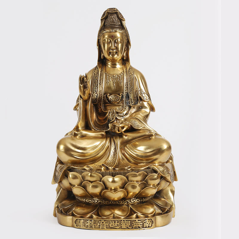 Buddha Stones Kwan Yin Avalokitesvara Richesse Laiton Cuivre Statue Décoration de Bureau à Domicile - Avalokitesvara 26*23*45cm - image 4