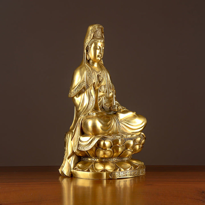 Buddha Stones Kwan Yin Avalokitesvara Richesse Laiton Cuivre Statue Décoration de Bureau à Domicile - image 5