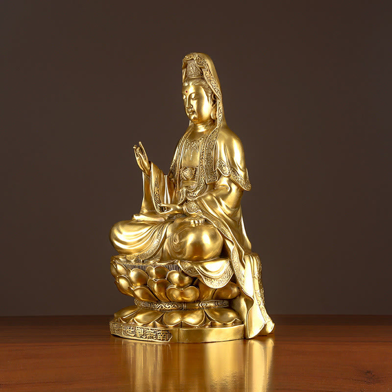 Buddha Stones Kwan Yin Avalokitesvara Richesse Laiton Cuivre Statue Décoration de Bureau à Domicile - image 6