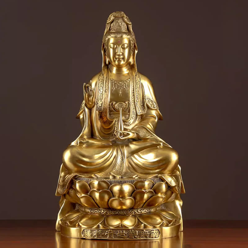 Buddha Stones Kwan Yin Avalokitesvara Richesse Laiton Cuivre Statue Décoration de Bureau à Domicile - image 11