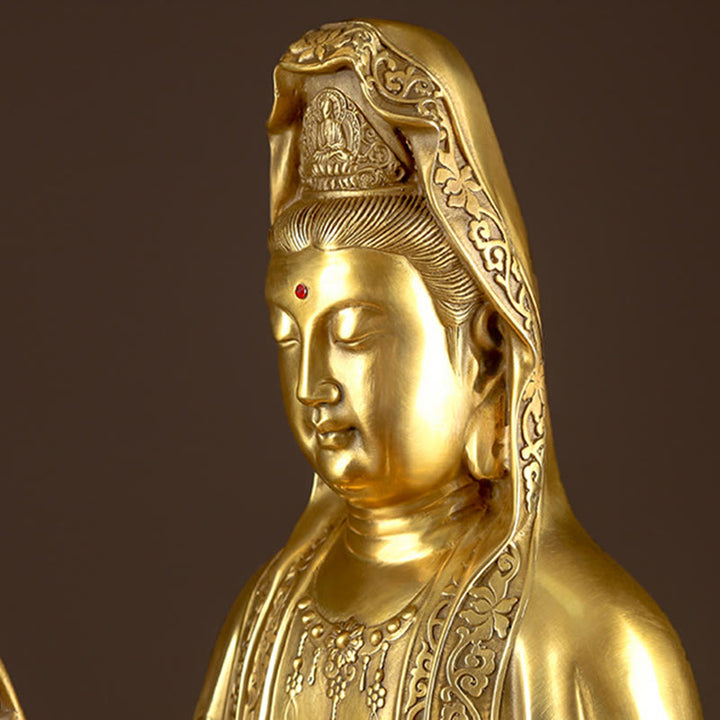Buddha Stones Kwan Yin Avalokitesvara Richesse Laiton Cuivre Statue Décoration de Bureau à Domicile - image 9