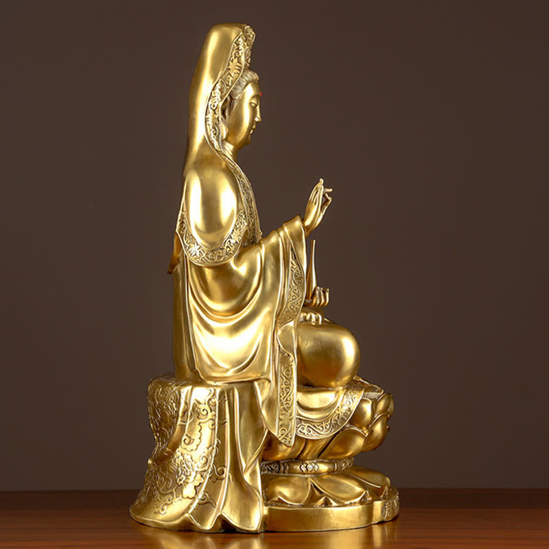 Buddha Stones Kwan Yin Avalokitesvara Richesse Laiton Cuivre Statue Décoration de Bureau à Domicile - image 8