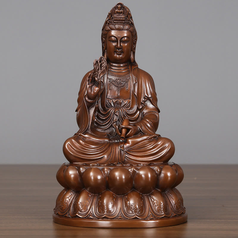 Buddha Stones Kwan Yin Avalokitesvara Lotus Richesse Statue en cuivre Décoration de bureau à domicile - Petit Avalokitesvara 15*13,5*25 cm - image 2