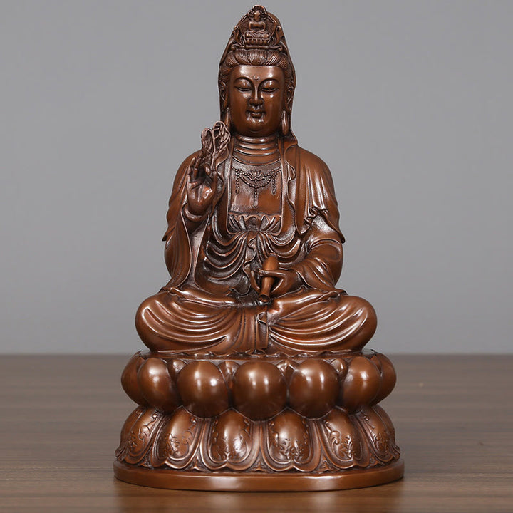 Buddha Stones Kwan Yin Avalokitesvara Lotus Richesse Statue en cuivre Décoration de bureau à domicile - Petit Avalokitesvara 15*13,5*25 cm - image 2