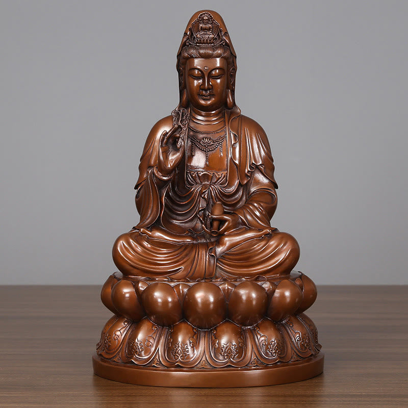 Buddha Stones Kwan Yin Avalokitesvara Lotus Richesse Statue en cuivre Décoration de bureau à domicile - Grand Avalokitesvara 30*28*56cm - image 3