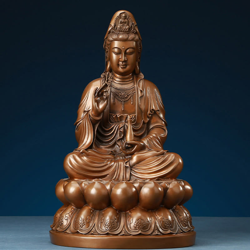 Buddha Stones Kwan Yin Avalokitesvara Lotus Richesse Statue en cuivre Décoration de bureau à domicile - image 0