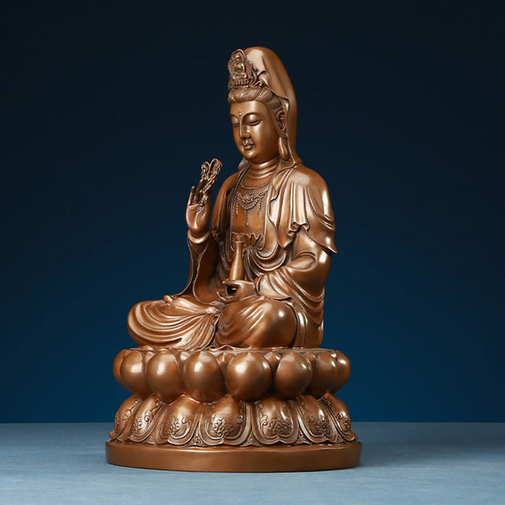 Buddha Stones Kwan Yin Avalokitesvara Lotus Richesse Statue en cuivre Décoration de bureau à domicile - image 13