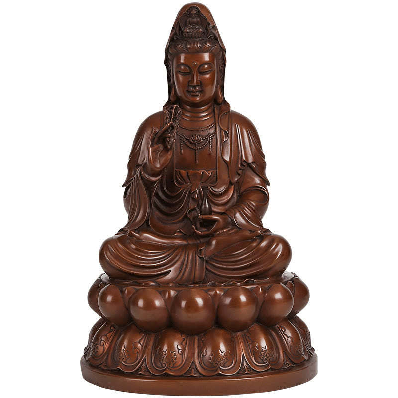 Buddha Stones Kwan Yin Avalokitesvara Lotus Richesse Statue en cuivre Décoration de bureau à domicile - image 20