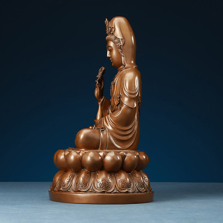 Buddha Stones Kwan Yin Avalokitesvara Lotus Richesse Statue en cuivre Décoration de bureau à domicile - image 16