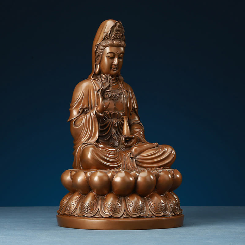 Buddha Stones Kwan Yin Avalokitesvara Lotus Richesse Statue en cuivre Décoration de bureau à domicile - image 15