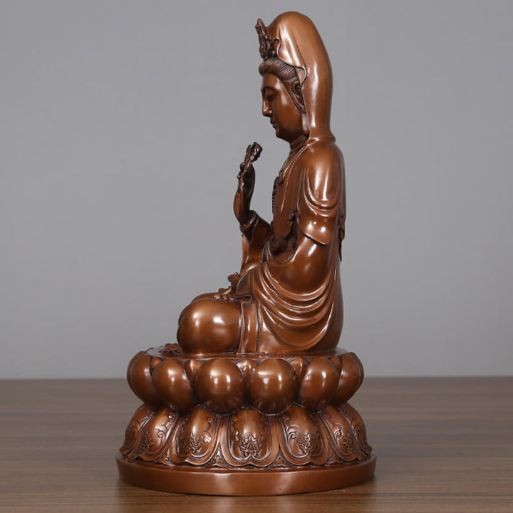 Buddha Stones Kwan Yin Avalokitesvara Lotus Richesse Statue en cuivre Décoration de bureau à domicile - image 7