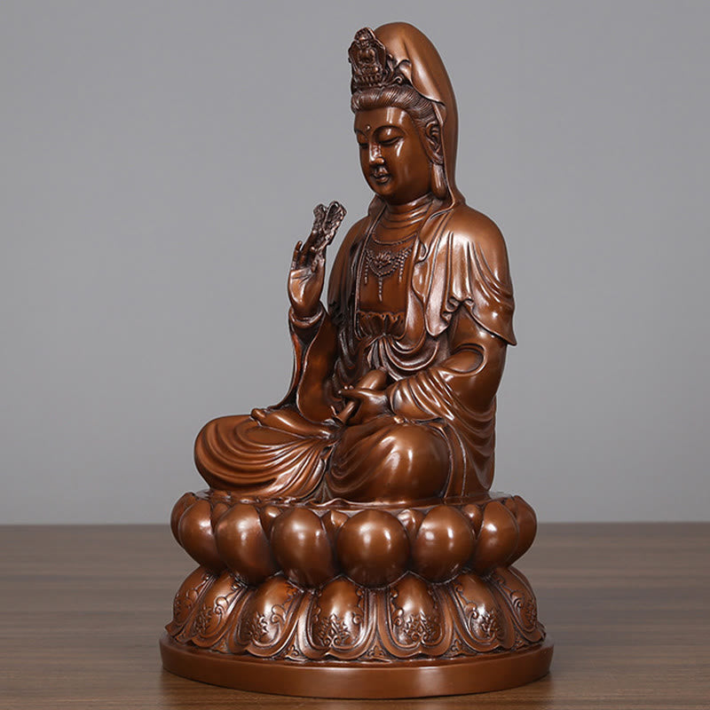 Buddha Stones Kwan Yin Avalokitesvara Lotus Richesse Statue en cuivre Décoration de bureau à domicile - image 18