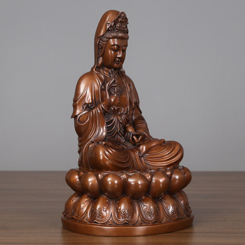 Buddha Stones Kwan Yin Avalokitesvara Lotus Richesse Statue en cuivre Décoration de bureau à domicile - image 6