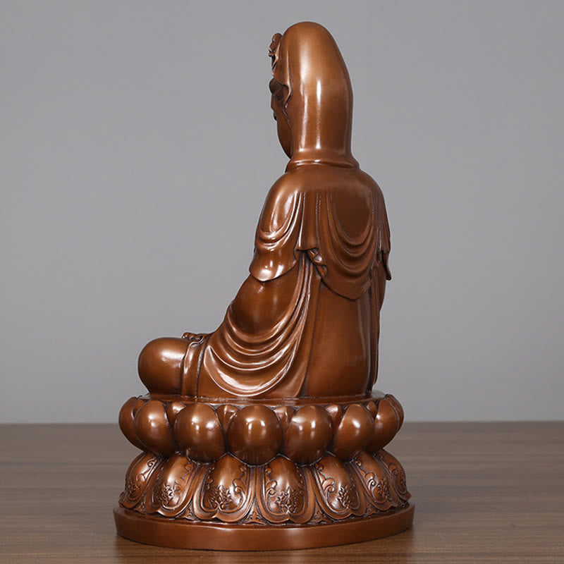 Buddha Stones Kwan Yin Avalokitesvara Lotus Richesse Statue en cuivre Décoration de bureau à domicile - image 8
